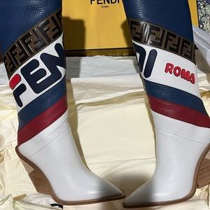 Fendi Roma cowboy long leather boots
